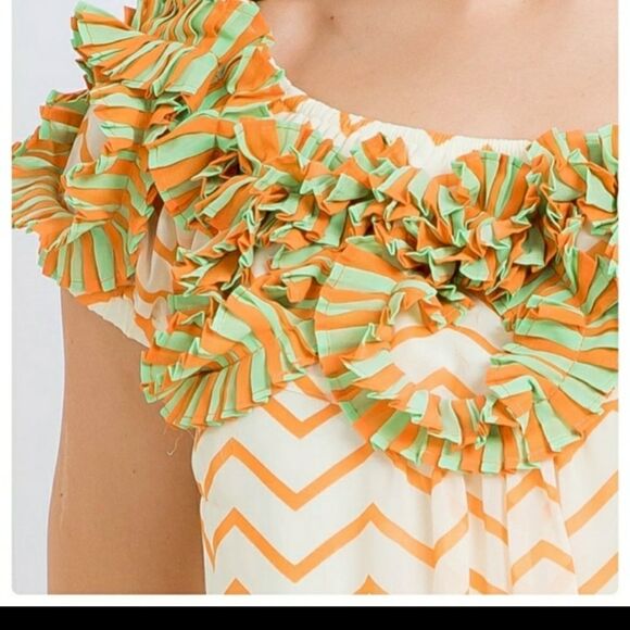 Ryu A'vere Stunning Orange & Green Chevron Mini Dress sizes S 2-4 M 6-8 L 10-12 - Picture 7 of 11